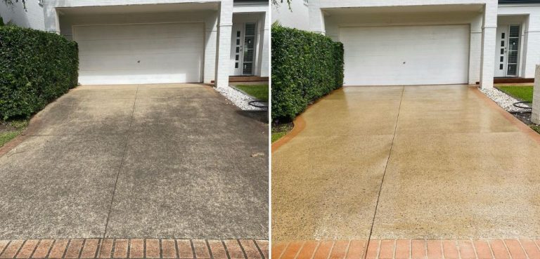 Dirty driveway before pressure washing