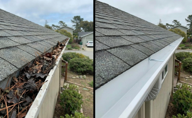 Gutter with tiger stripe oxidation before cleaning