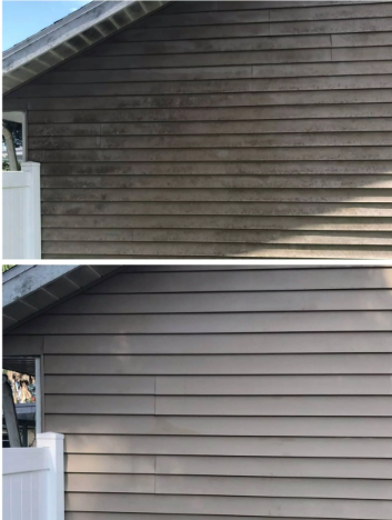 Dirty siding before soft wash cleaning